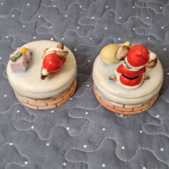 Vintage Homco Christmas Santa Mouse Covered Trinket Dishes - Picture 2 of 4